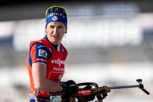 250220 Julia Simon of France during zeroing ahead of single mixed relay during the IBU Biathlon World Championships on F
